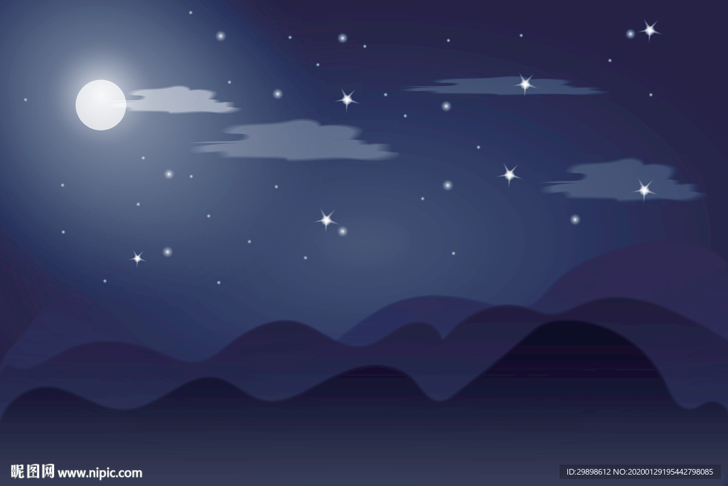矢量图群山星空月亮夜景