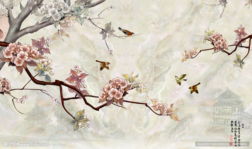 水墨山水3D高清大理石背景墙