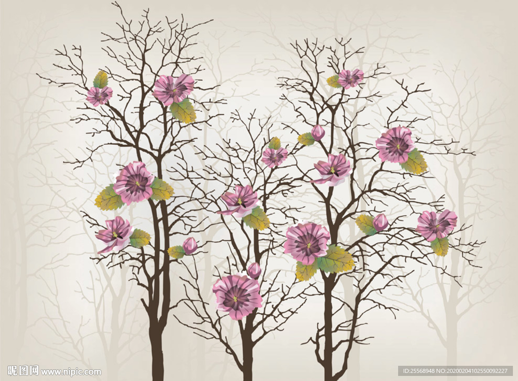 花移门壁纸图案矢量图