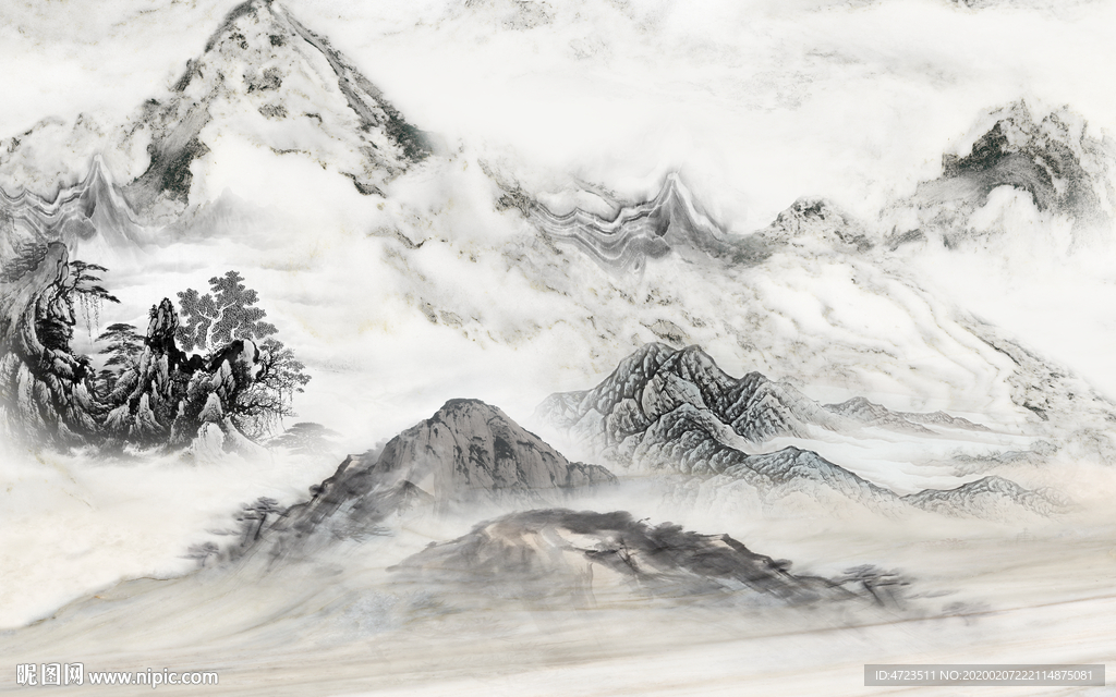 3D大理石纹山水花日出背景墙