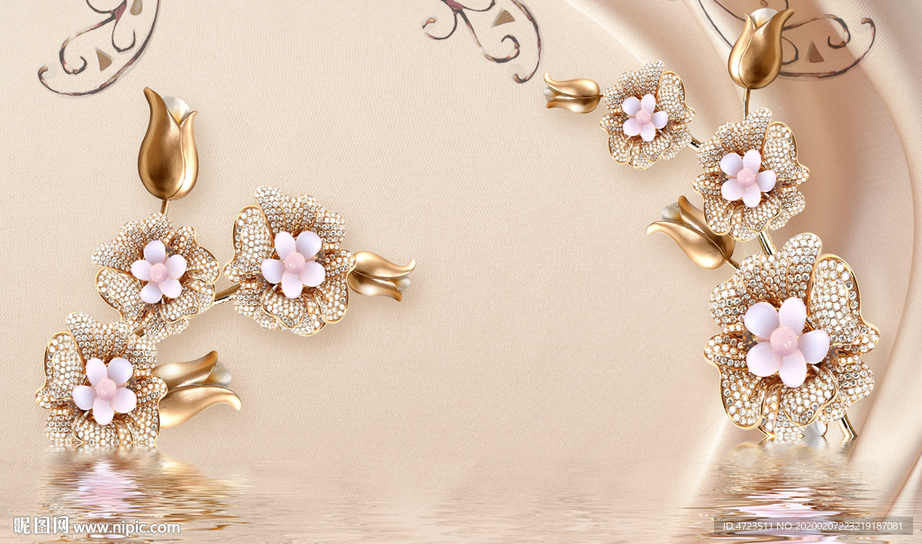 立体雅致珠宝花朵钻石绸缎背景