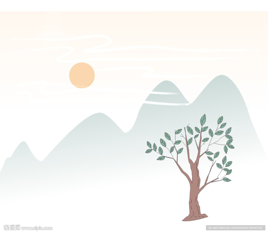 中国风夕阳风景无框画