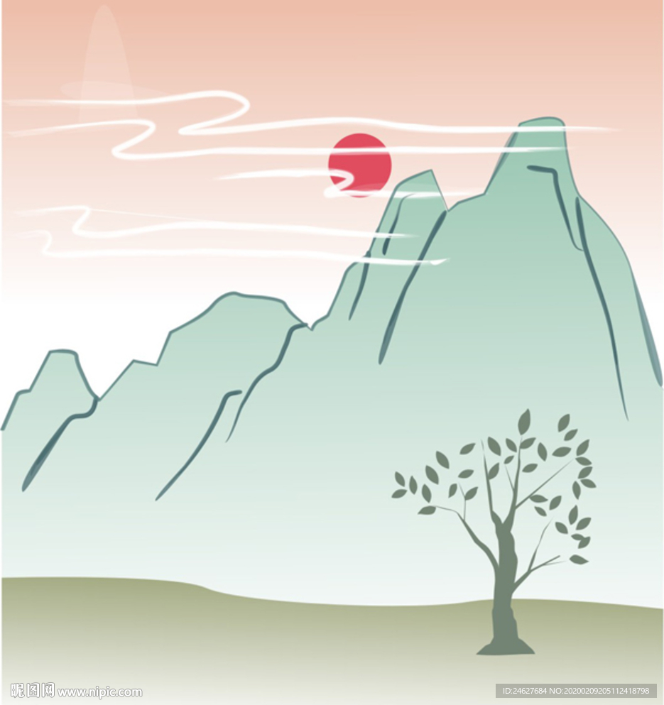 中国风迎客松夕阳风景无框画