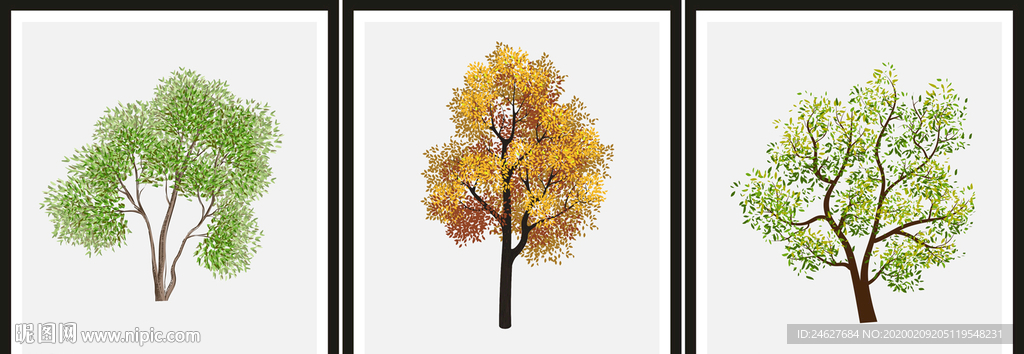 植物树无框画三联