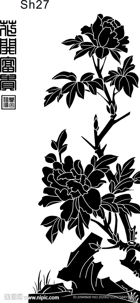 花开富贵花雕刻硅藻泥素材