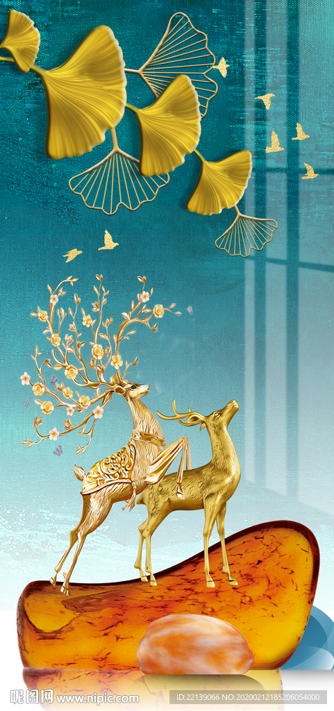 玄关装饰画现代轻奢时来运转麋鹿