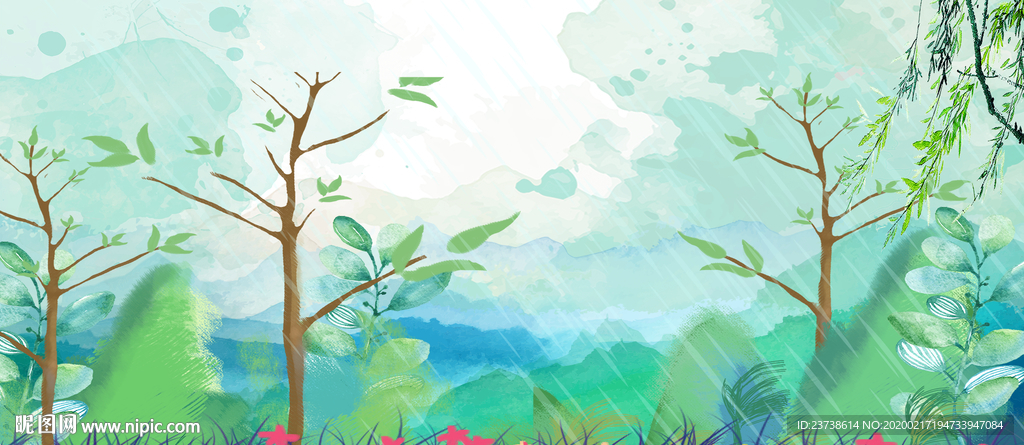 水彩春天绿色背景