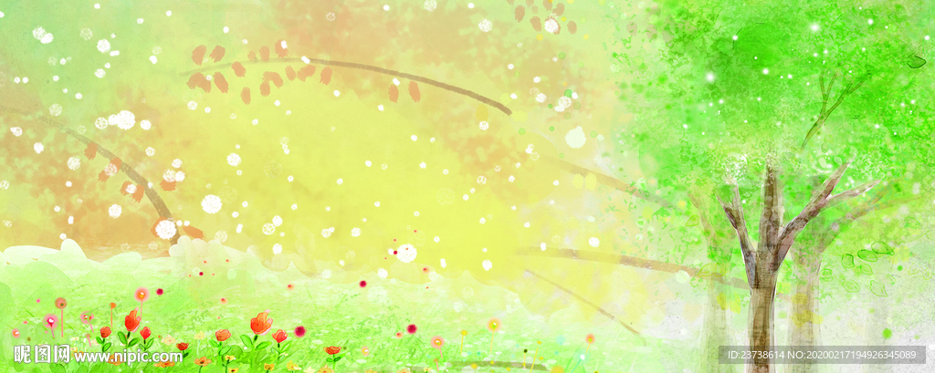 水彩春天景色背景