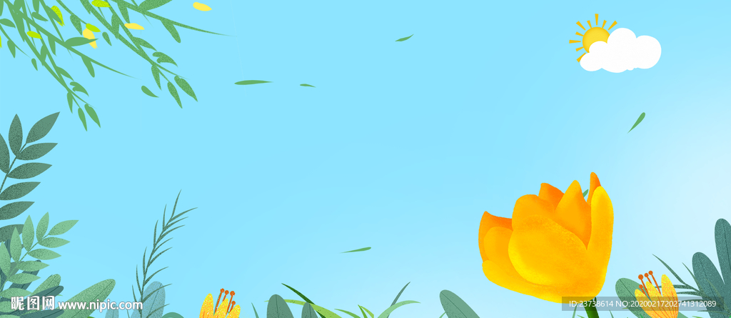 蓝天白云花朵春天背景