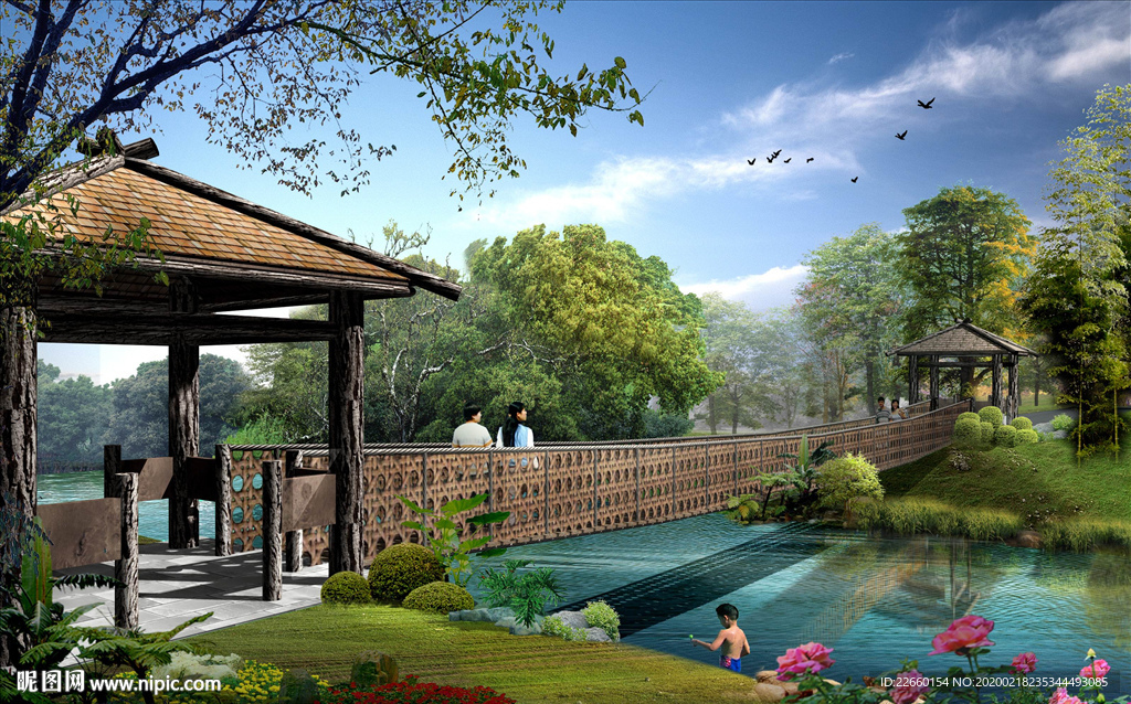 景观网红桥后期效果图psd分层