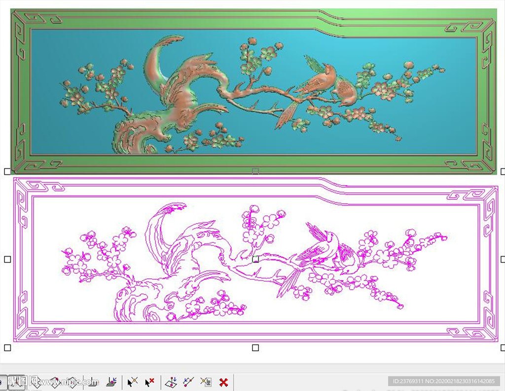 喜鹊登梅花鸟罗汉床扶手精雕图