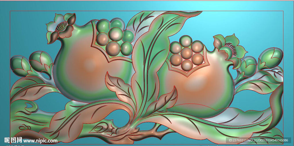 镂空石榴围板花板水果精雕图浮雕