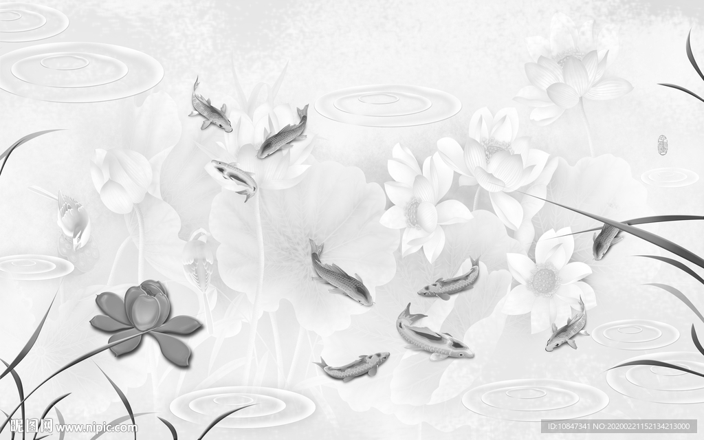 中式 荷花画精美画 TIF分层