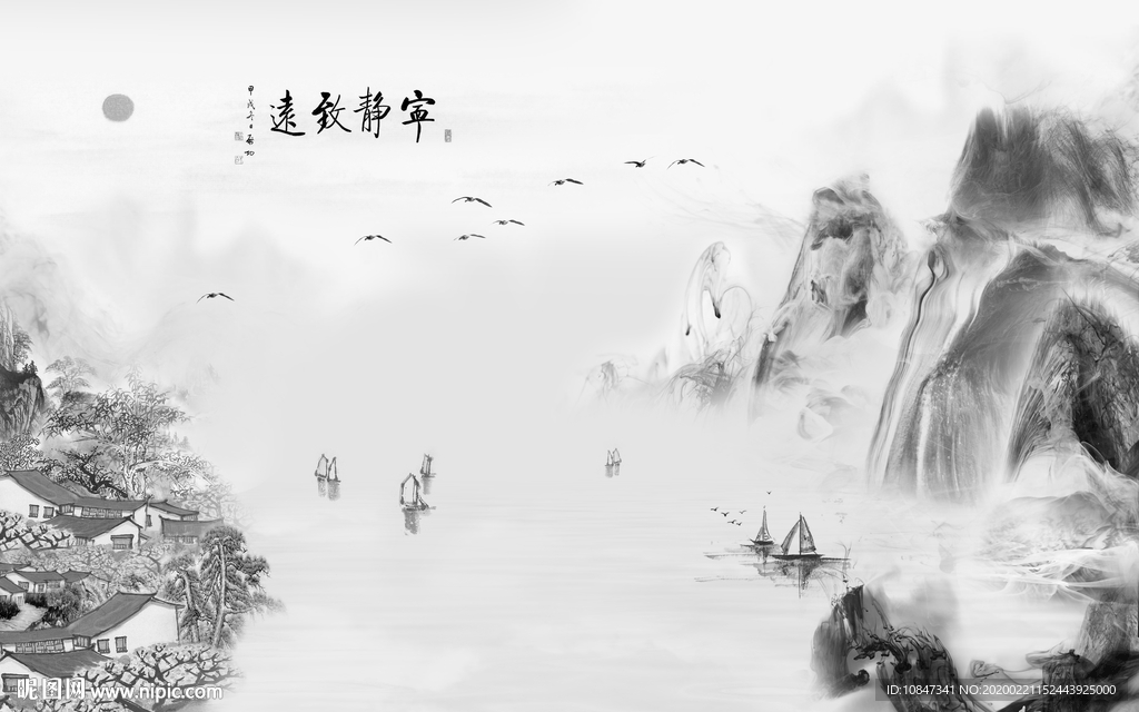 高档山水画精美画 TIF分层