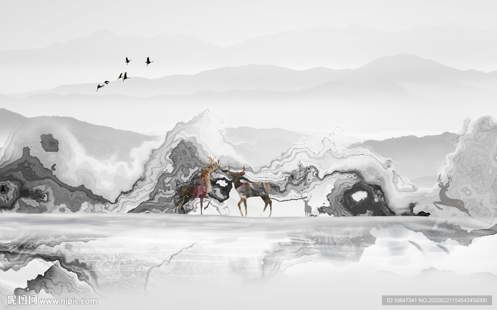 爆款山水画精美画 TIF分层