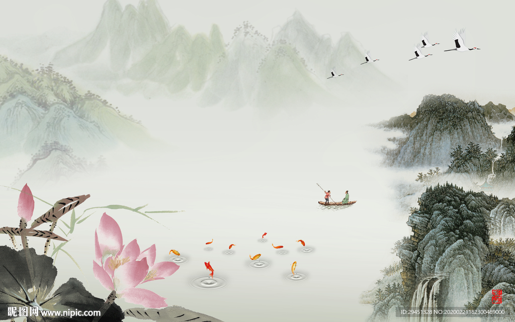 简约 高清山水画 tif分层