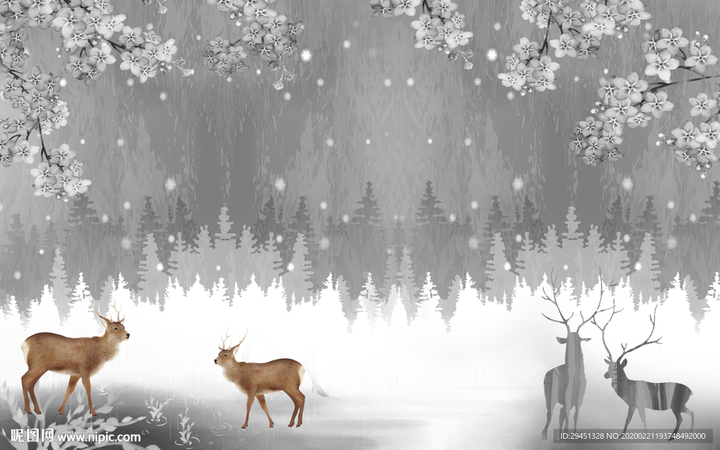 高清麋鹿背景画 tif分层
