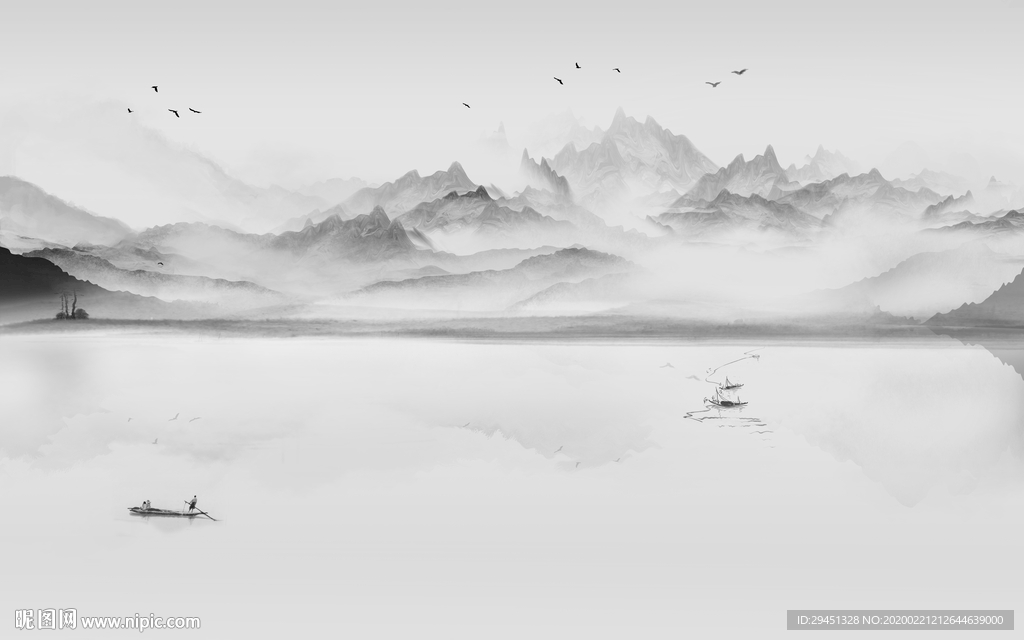 别墅背景墙山水画 tif分层