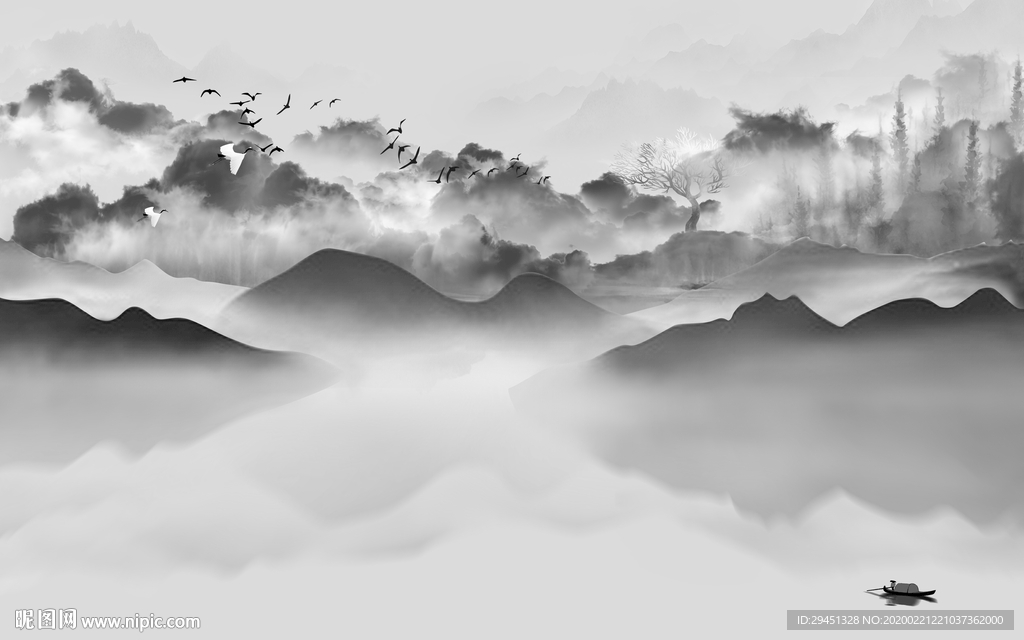 最新背景墙山水画 tif分层