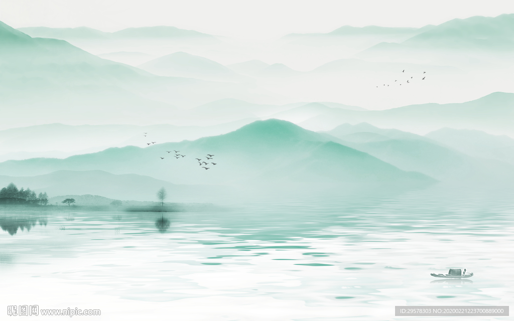 蓝色山水画高端画 TIF分层