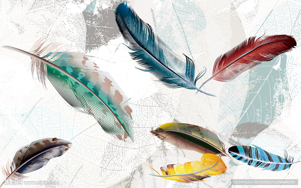 彩色羽毛背景欧式画 TIF分层