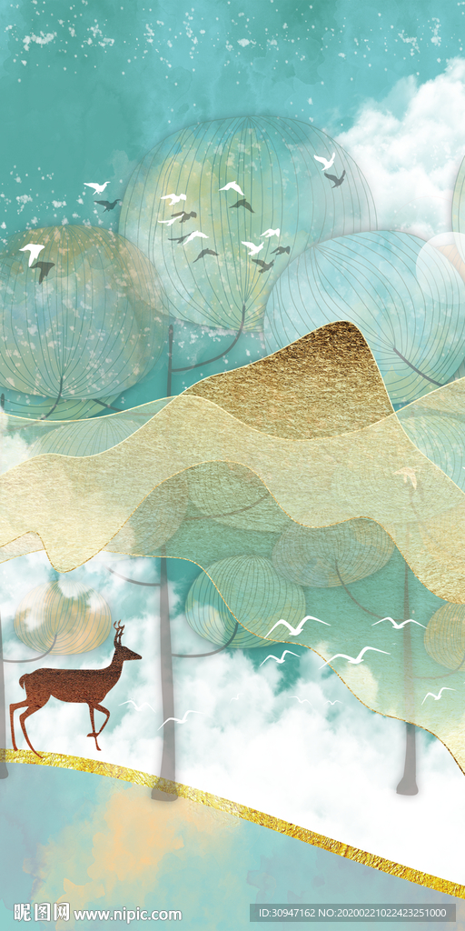 高清麋鹿中式画 TIF分层