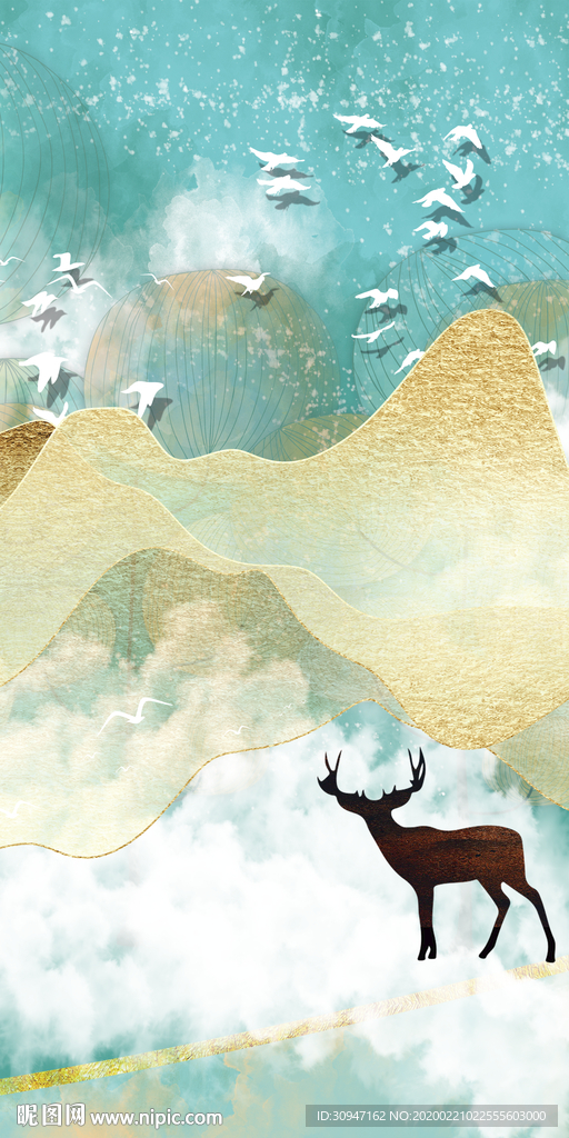 高档 麋鹿玄关画 tif分层