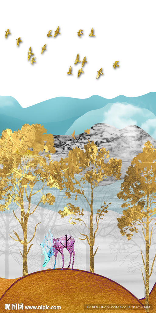 麋鹿玄关中式画 TIF分层