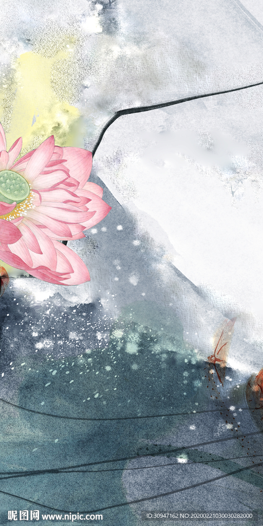 荷花玄关中式画 TIF分层