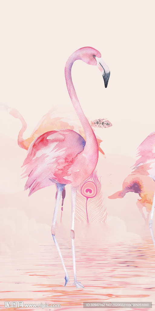 高档火烈鸟玄关画 tif分层