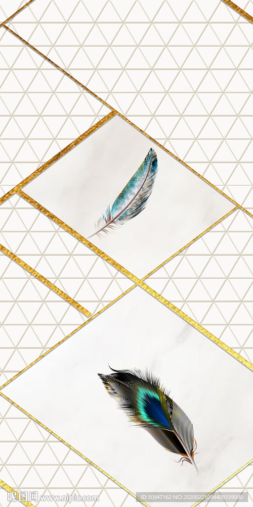 高档羽毛玄关画 tif分层
