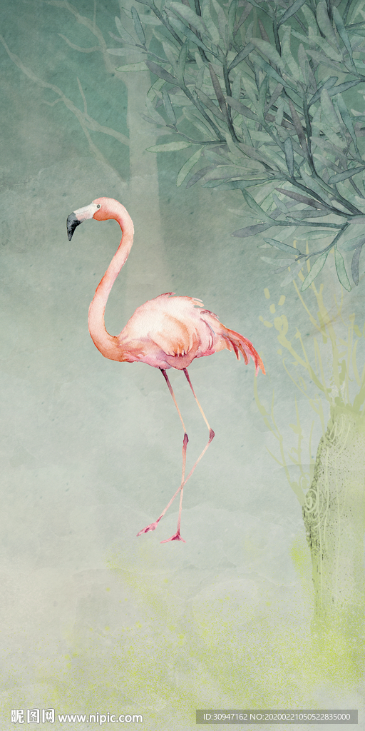 火烈鸟新欧式玄关画 tif分层