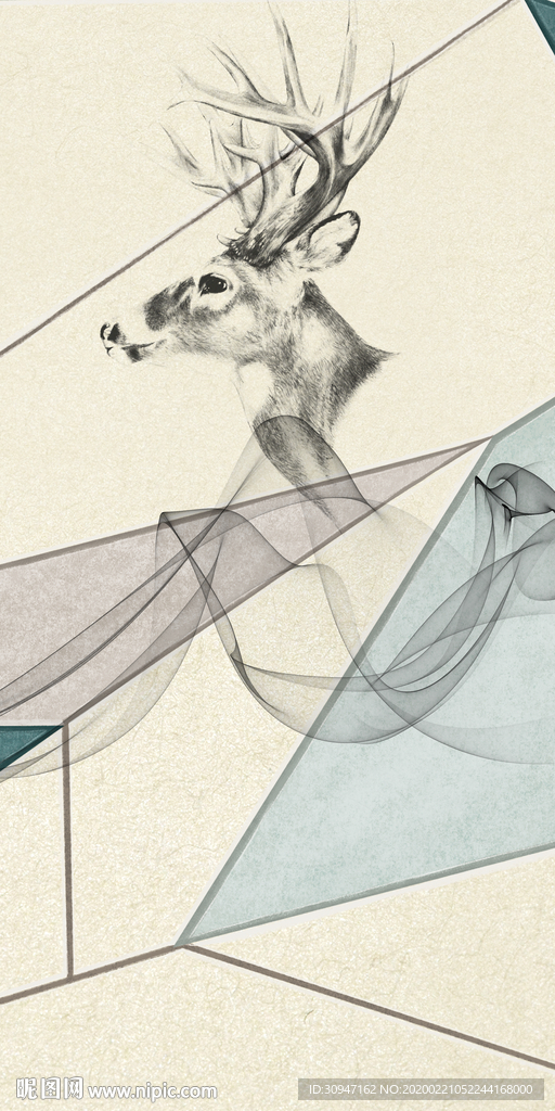 高档 麋鹿新玄关画 tif分层