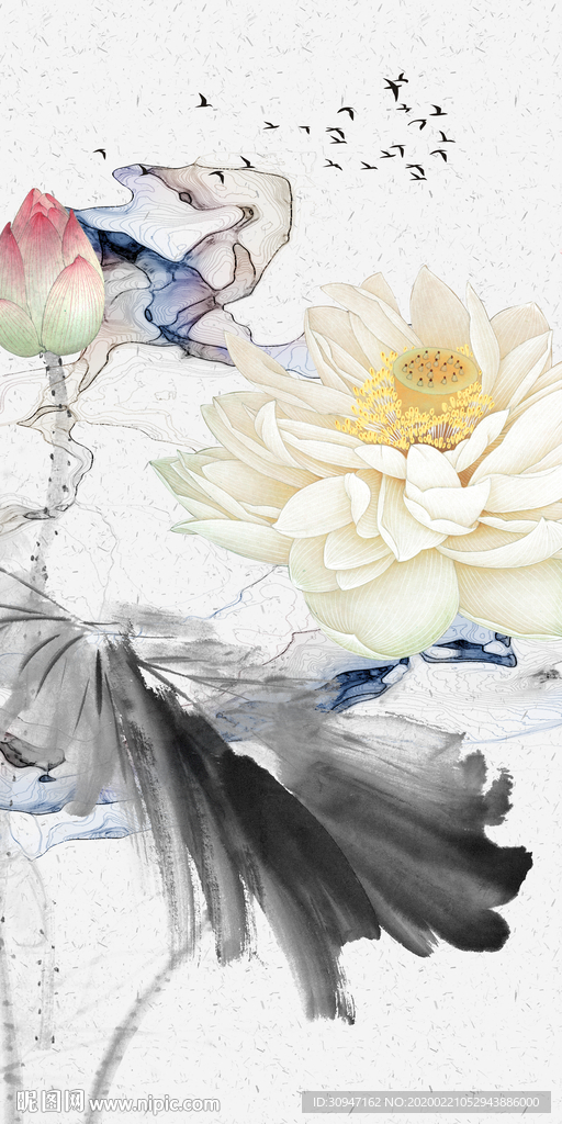 荷花玄关山水挂画 TIF分层