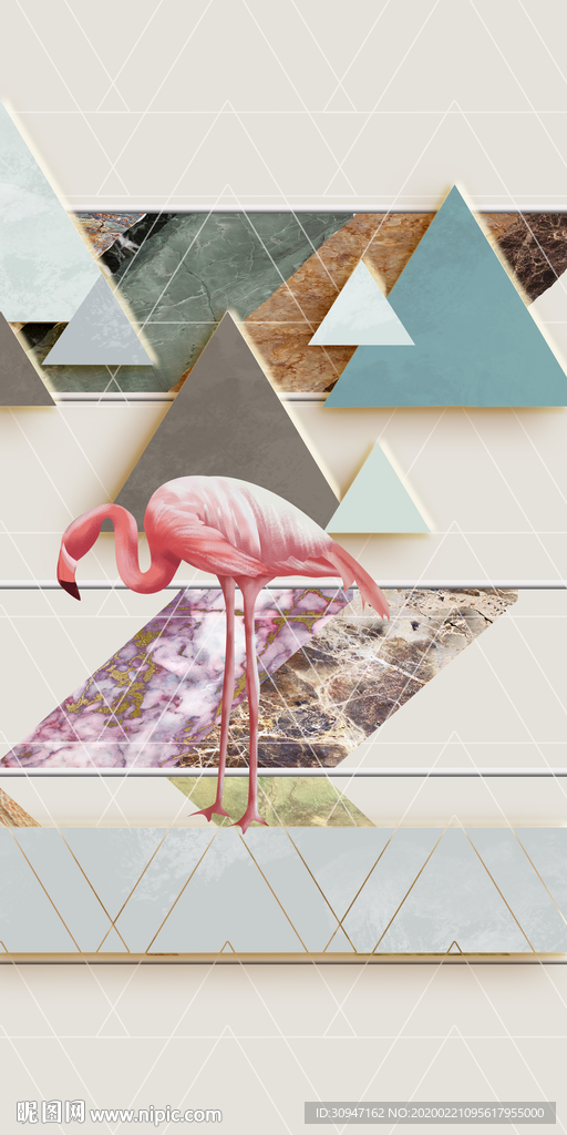 几何火烈鸟玄关画 tif分层