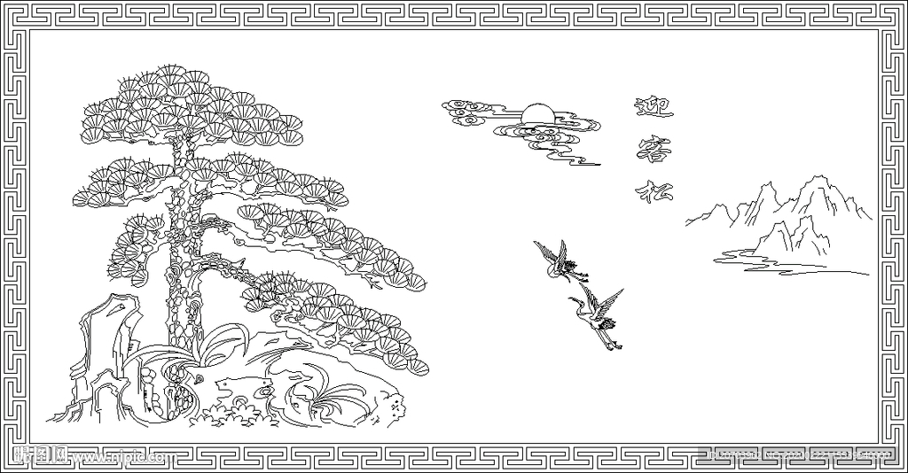 迎客松矢量线稿