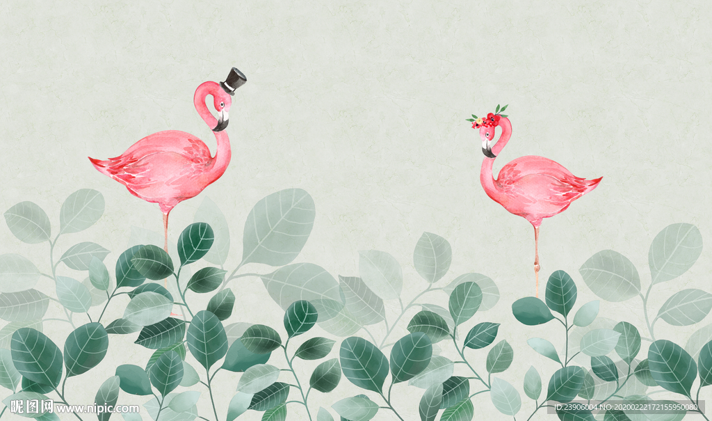 火烈鸟背景墙 现代简约北欧背景