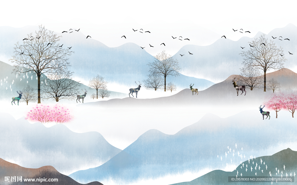 中式山水画高清画 TIF分层