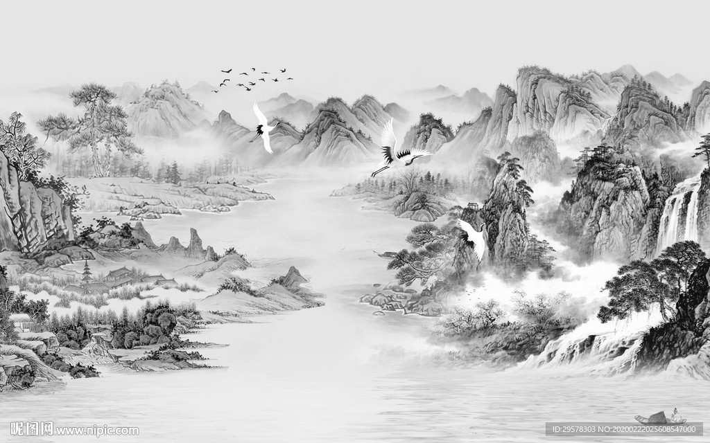 极品山水画电视墙 TIF分层