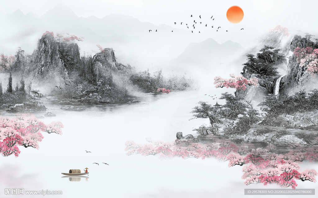 江南山水画电视墙 TIF分层