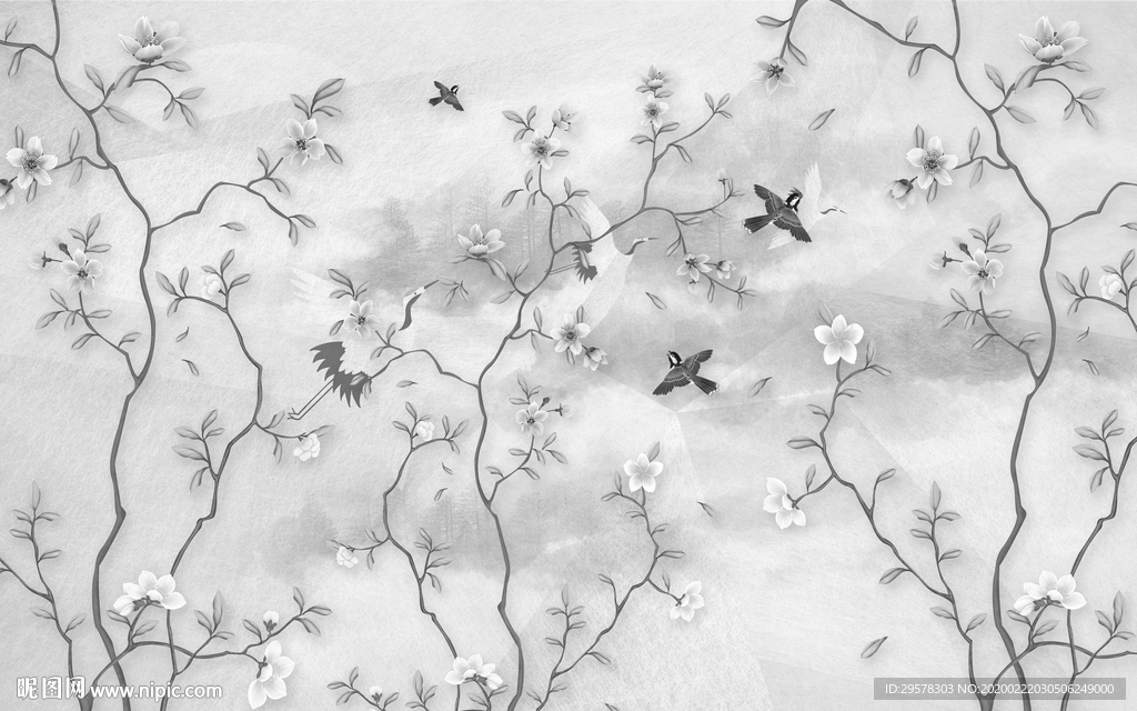 花鸟 山水画电视墙 TIF分层