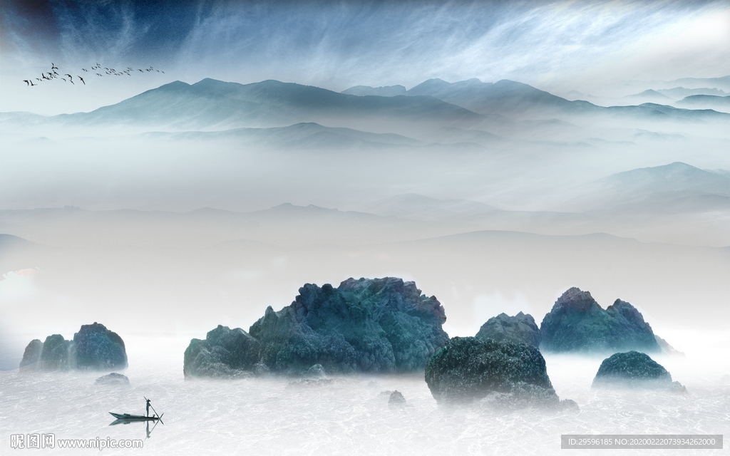 中国风意境山水画 tif分层