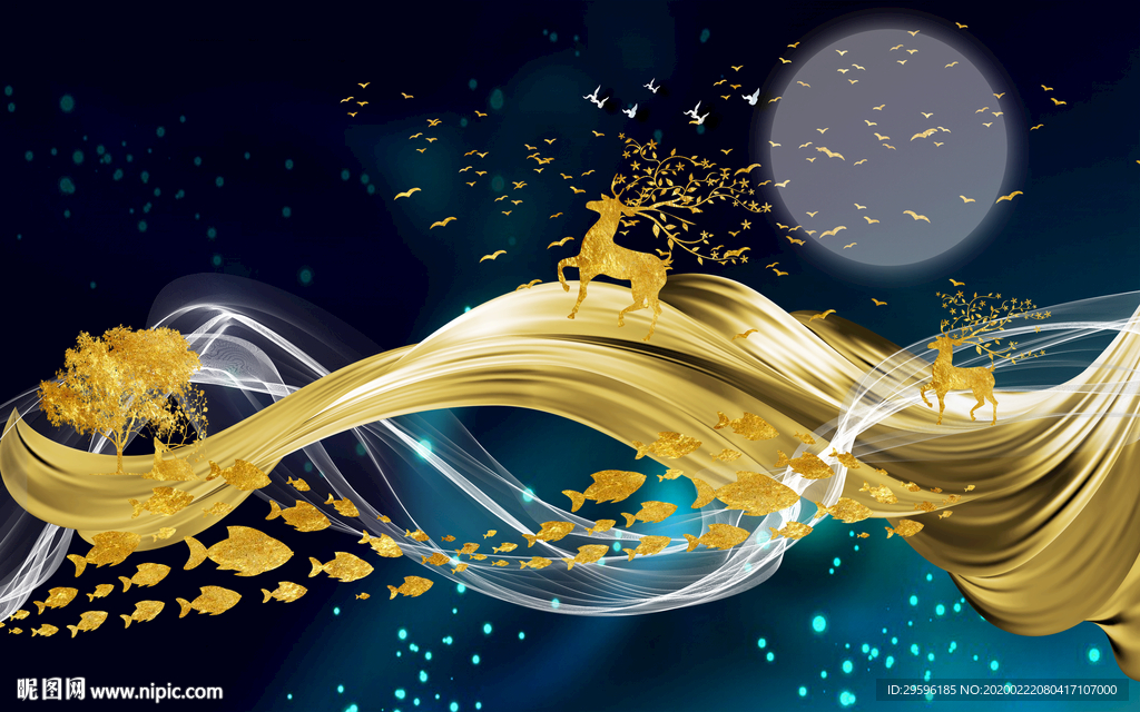 麋鹿欧式新装饰画 tif分层