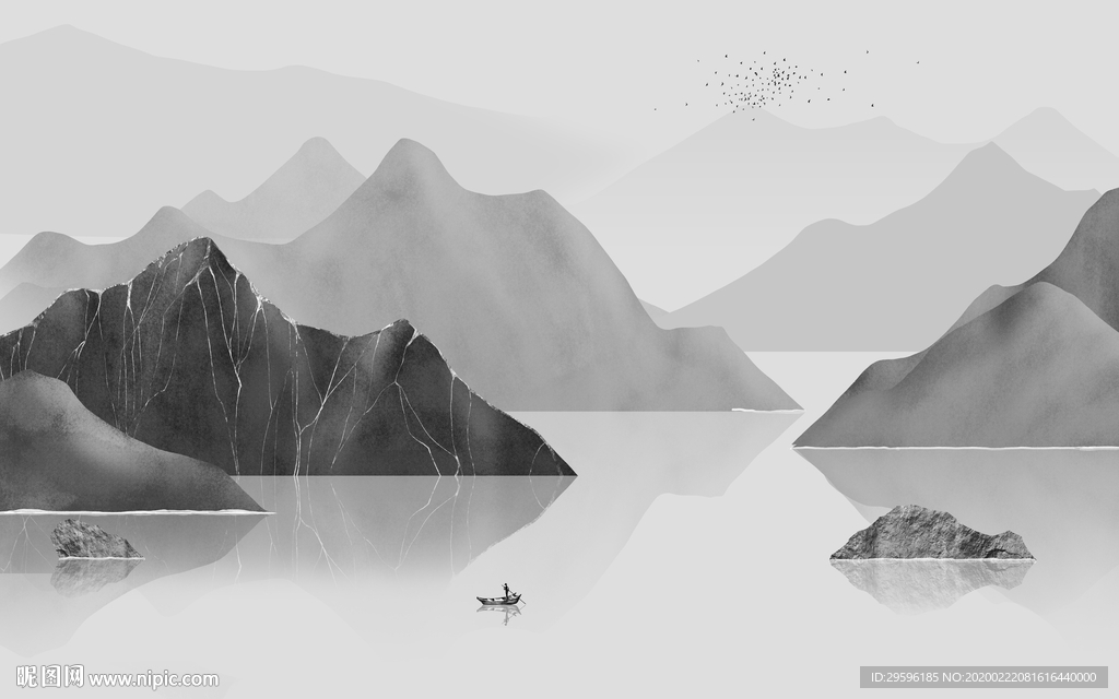 中式高端山水画 tif分层