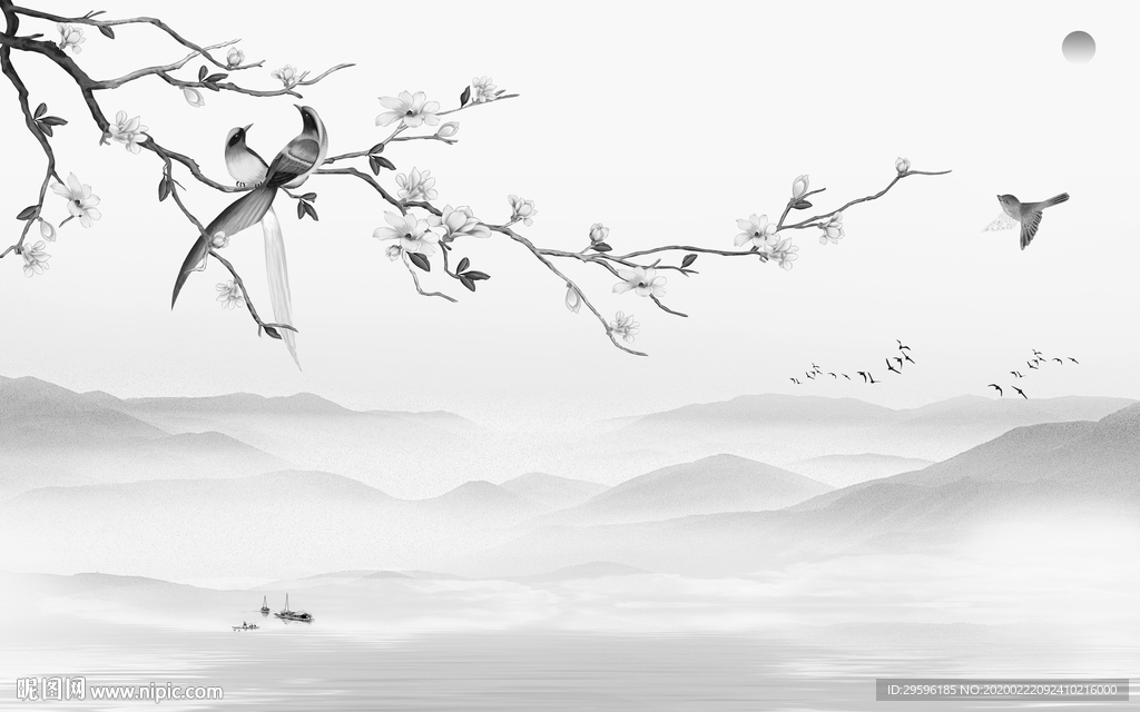 灰色高清山水画 tif分层