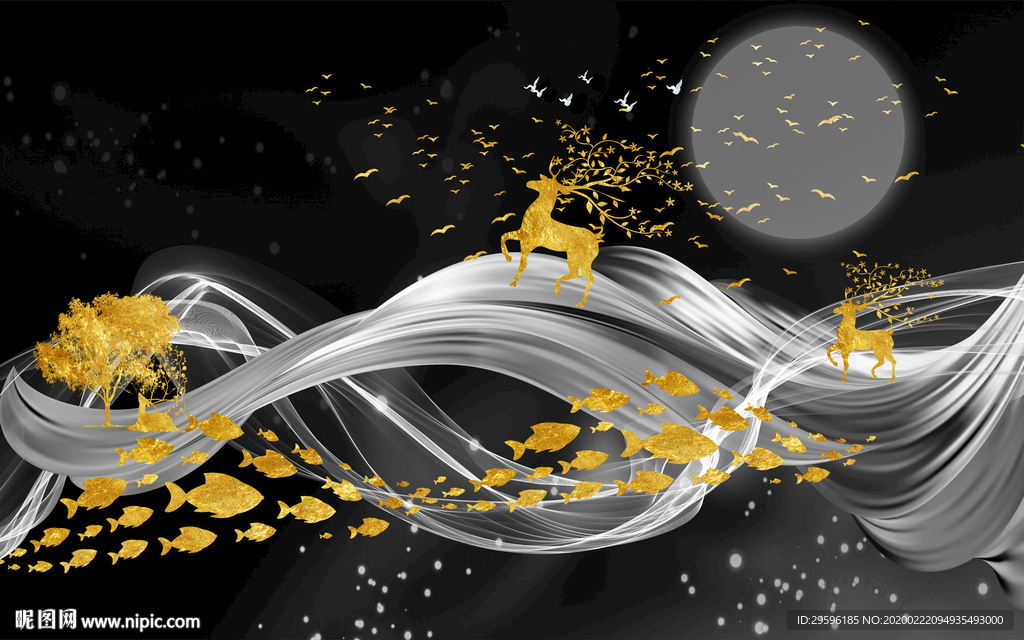 麋鹿北欧新装饰画 tif分层