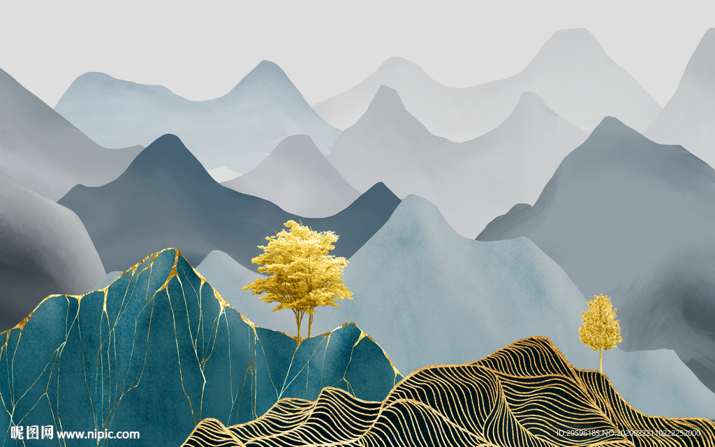 新中式高档山水画 tif分层