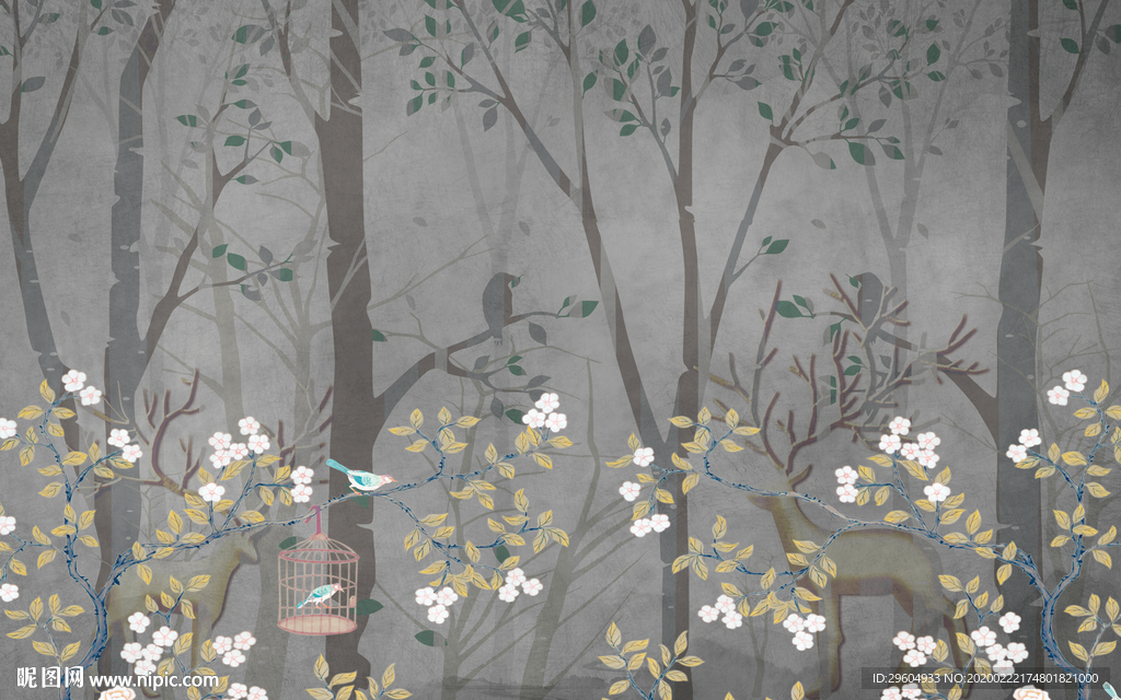 花鸟中式新山水画 tif分层