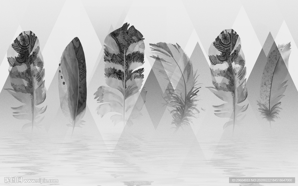 羽毛 欧式北欧墙画 tif分层