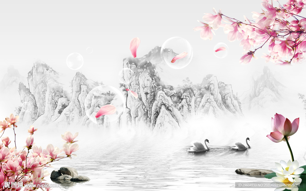 古风新中式山水画 tif分层